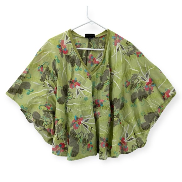 Diesel Tops - Diesel Kimono Blouse Womens Medium Green Floral V Neck Open Cover Up Inside Tie